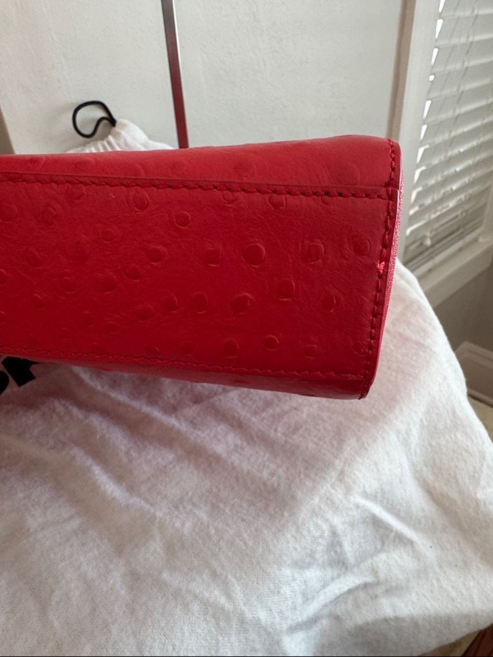 DKNY Red Ostrich Embossed Leather Convertible Shoulder Bag Crossbody - Picture 6 of 8